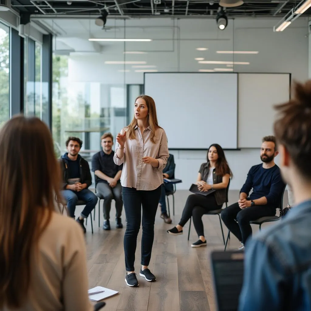 Salle de formation avec participants engagés